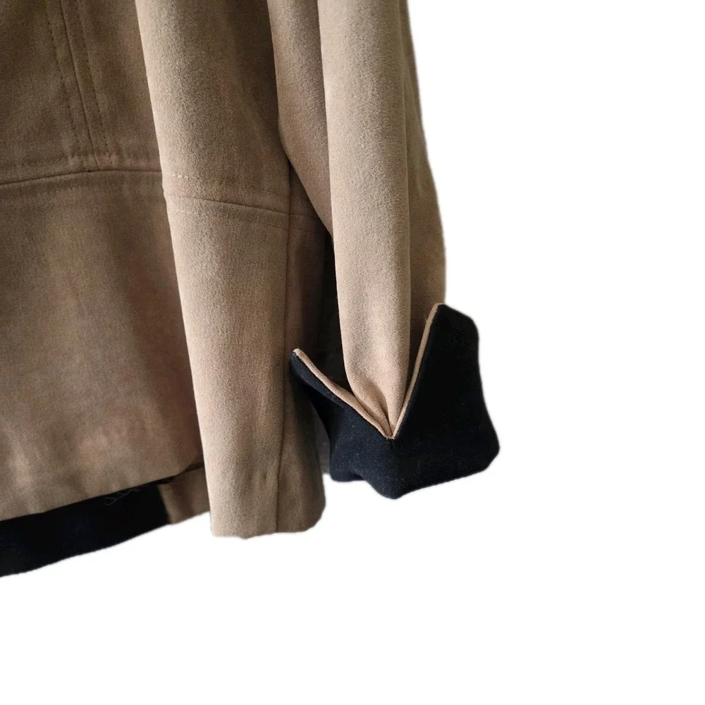 JM Collection Petite‎ 14P Tan Zip Front Jacket Blazer Stretch Career